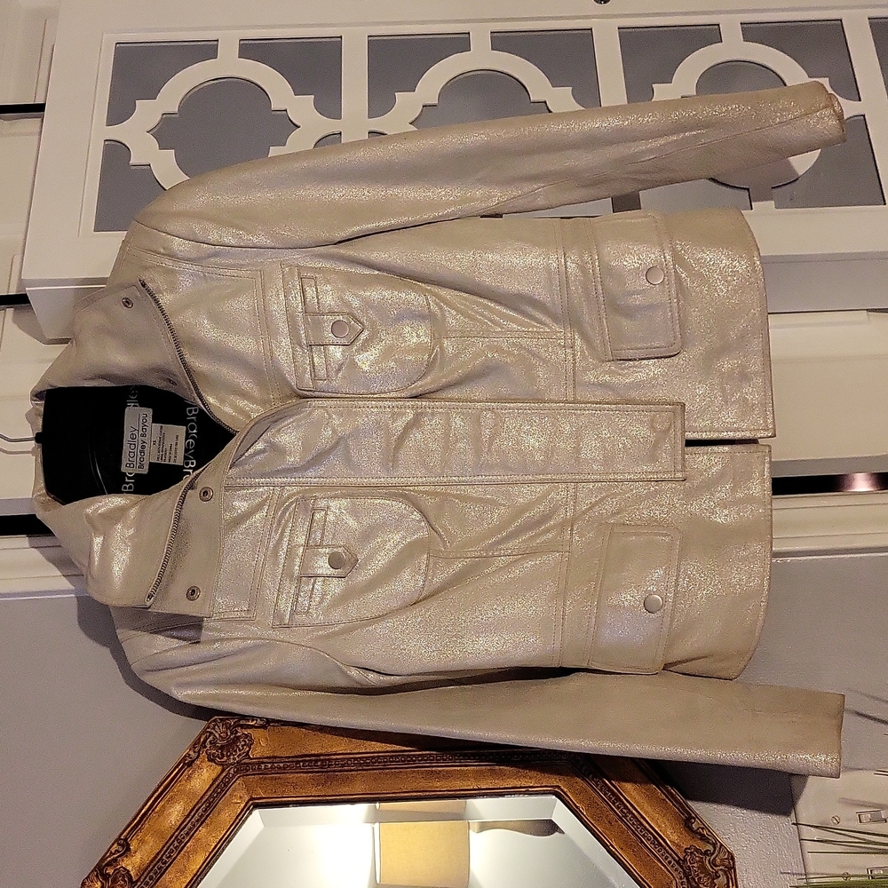 Bradley Bayou Silver Metallic Moto Jacket, size XS
